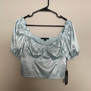 Haute Monde Satin Puff Sleeve Bustier Crop Top